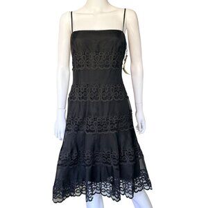 Maggy London Dress Womens 8 Black Silk Lace Midi Sleeveless Lined Party